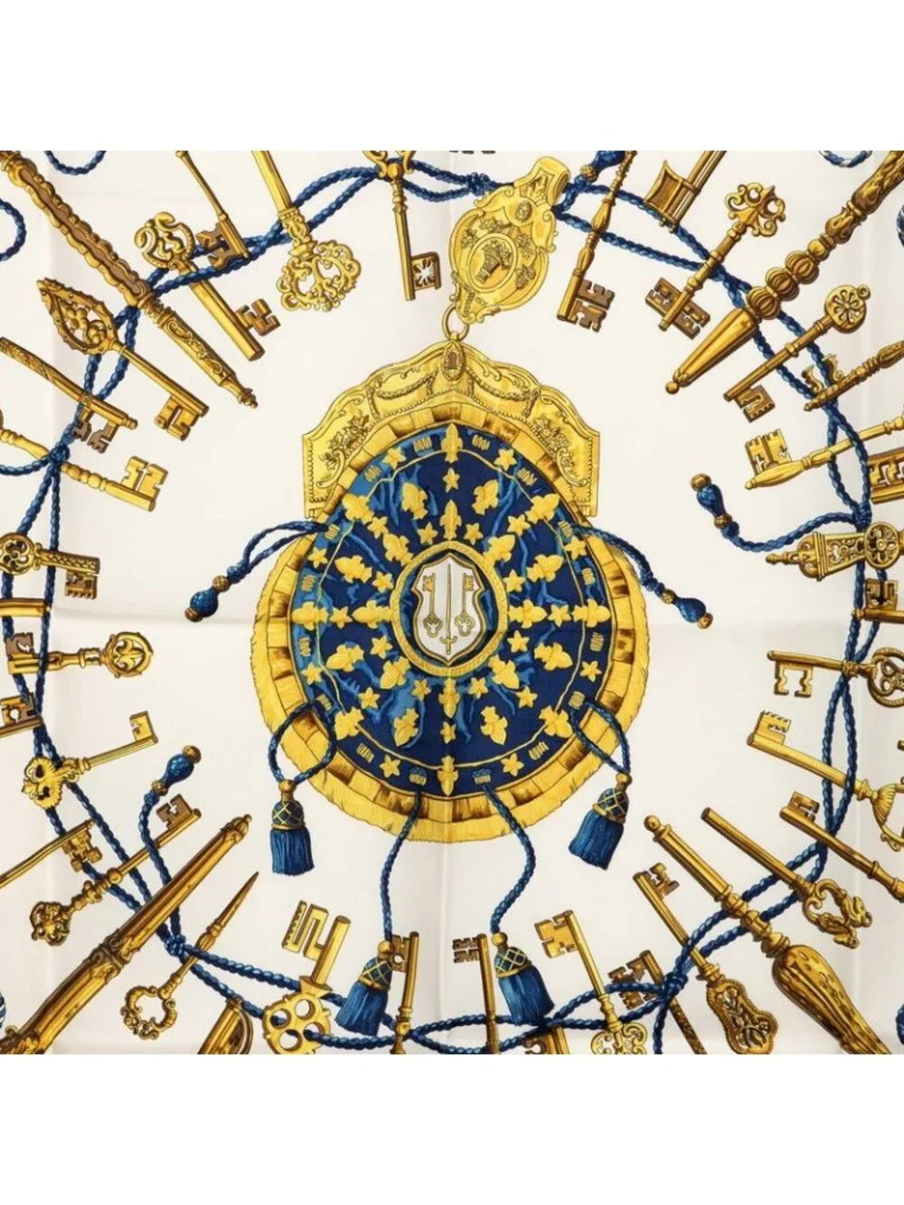 Hermes Carre 90 les Cles Key Scarf White Multicolor Silk
